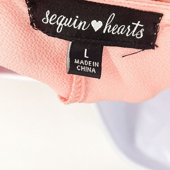 Sequin Hearts Coral Pink Floral Lace V-Neck Short Sleeve Tunic Dress Large - Picture 5 of 6